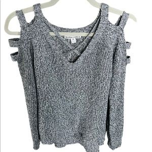 Moral Fiber Grey Knit Sweater | Open Shoulder Loops | Size M | 100% Polyester